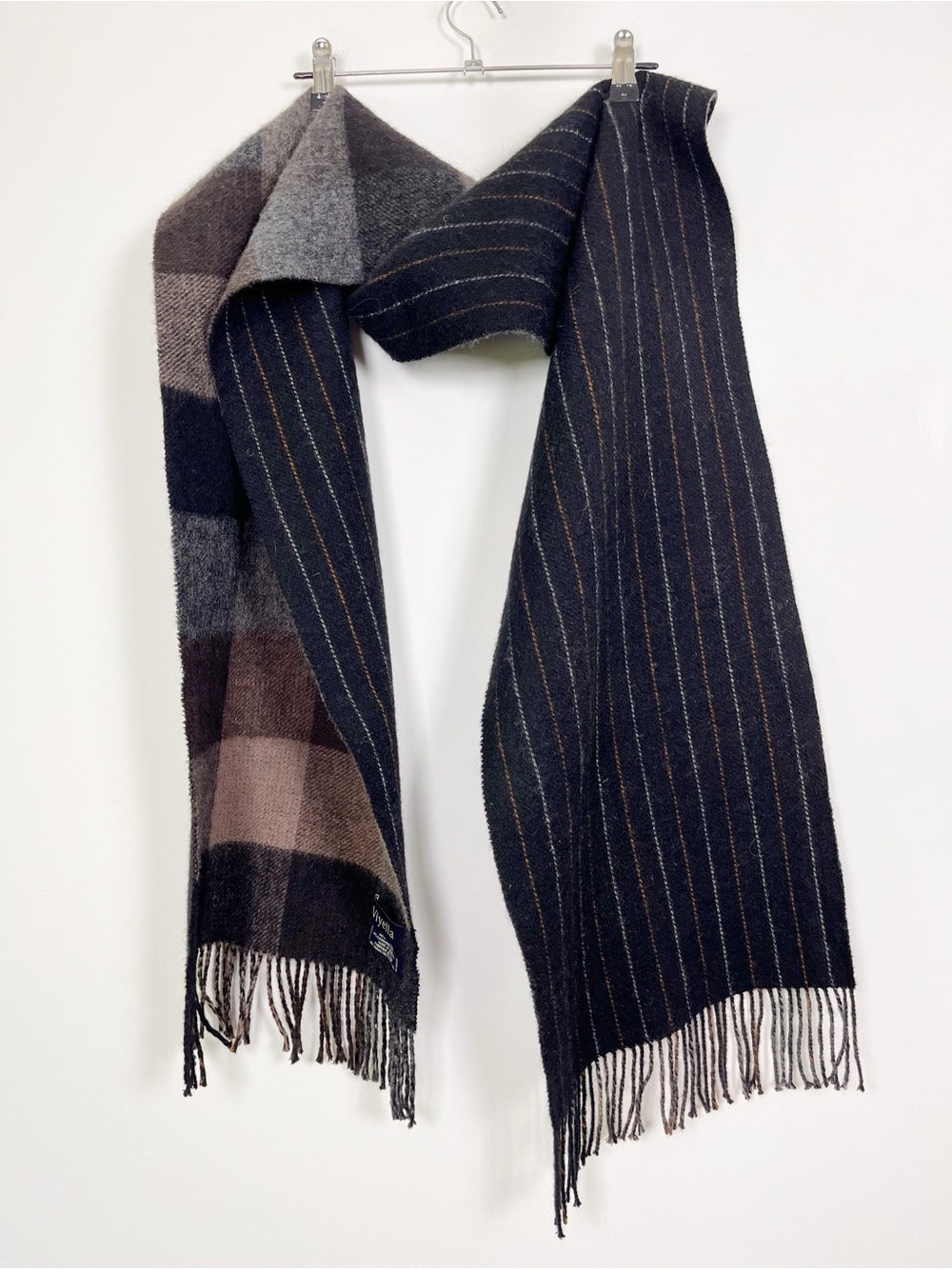 Viyella Men’s Reversible Brown and Black‎ Wool and Cashmere Scarf